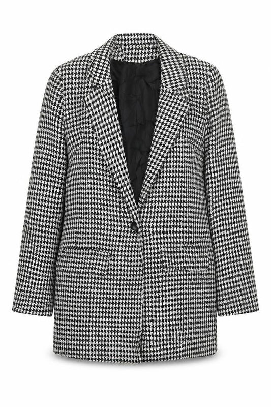 Boohoo Womens Black Herringbone Jacket Blazer Size 8 Button