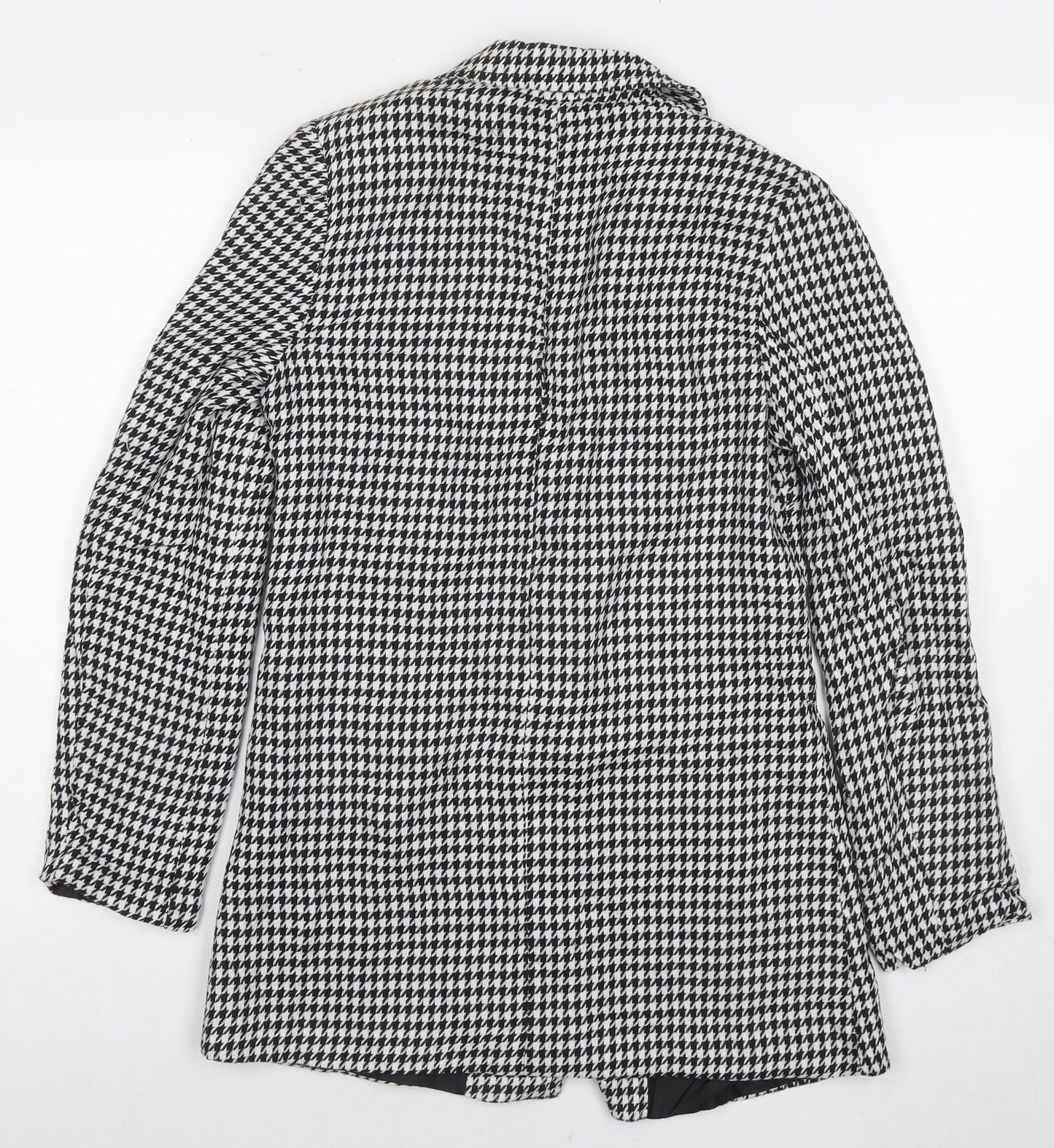 Boohoo Womens Black Herringbone Jacket Blazer Size 8 Button