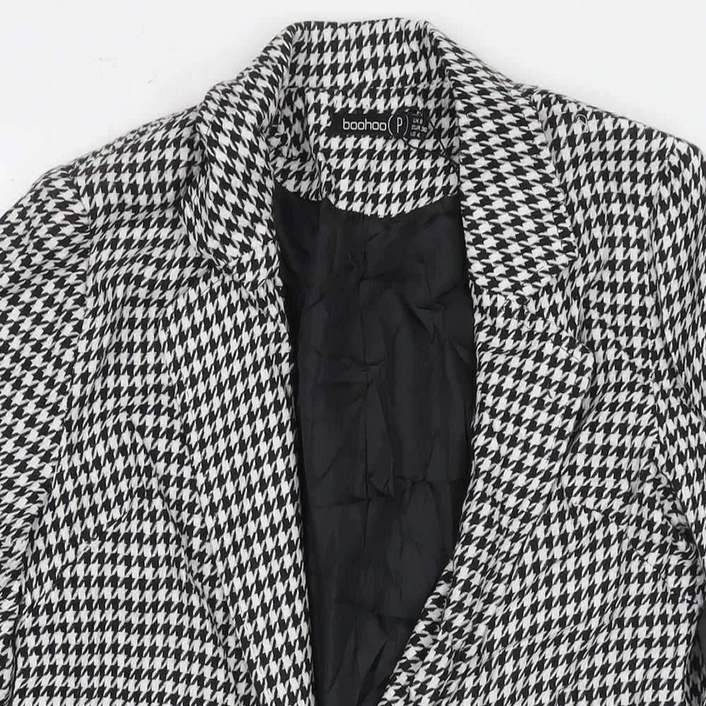 Boohoo Womens Black Herringbone Jacket Blazer Size 8 Button