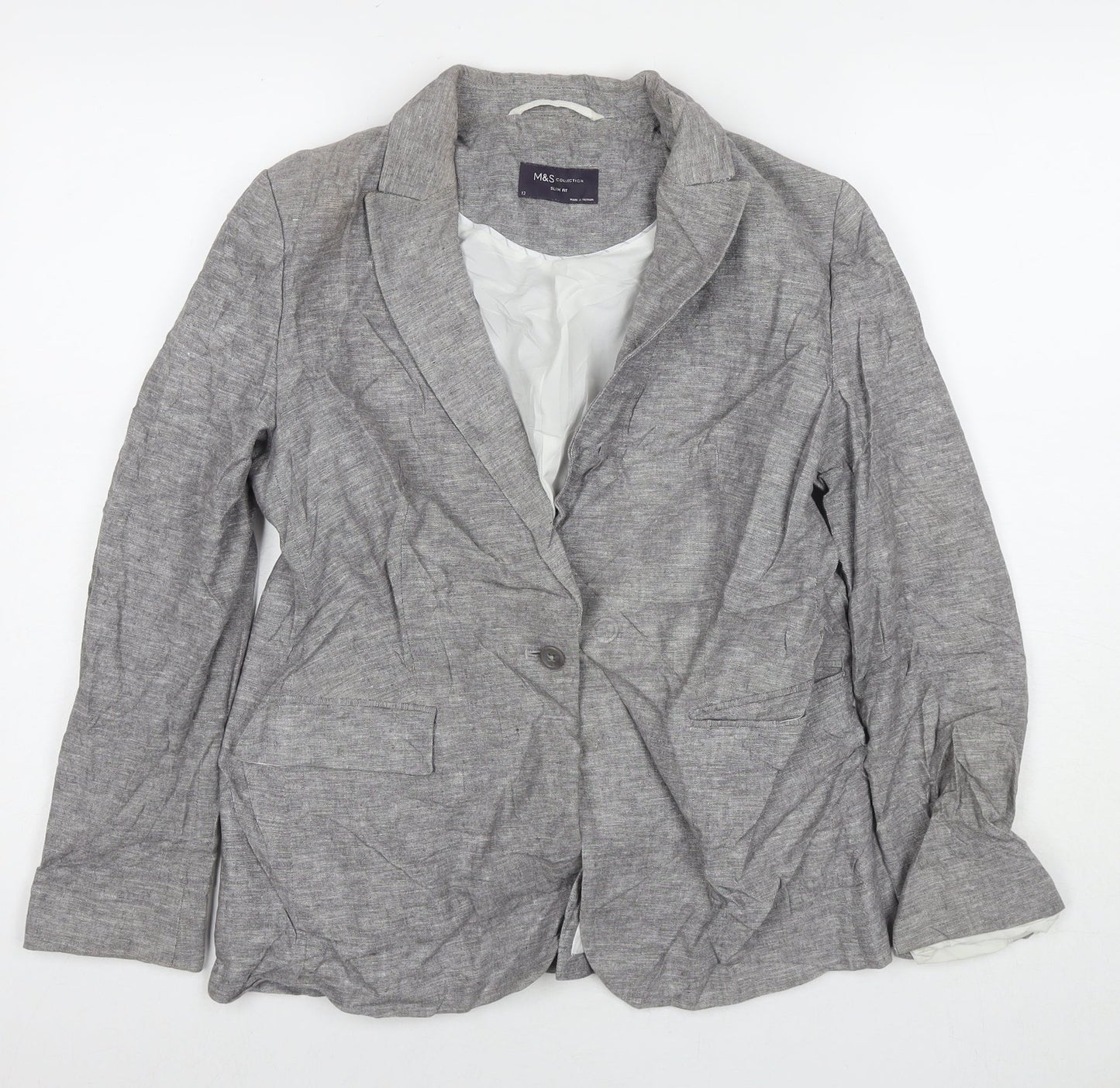 Marks and Spencer Womens Grey Jacket Blazer Size 12 Buckle