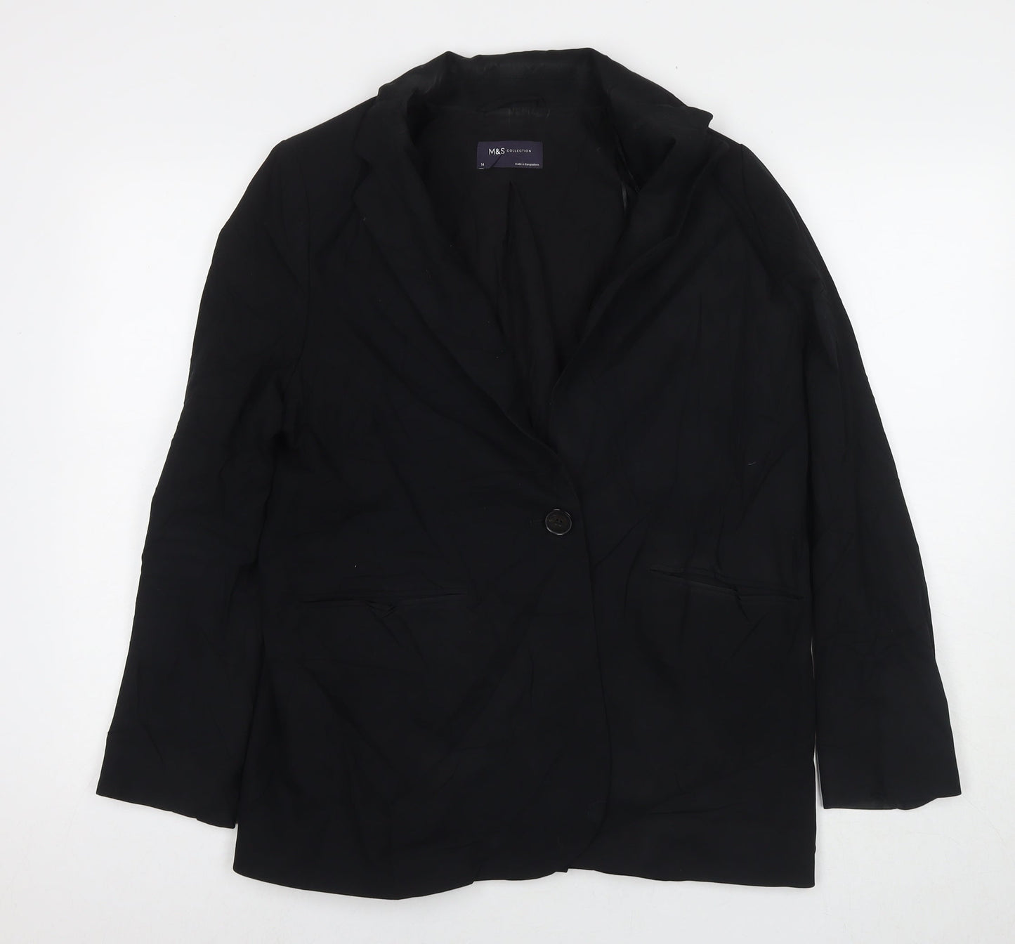 Marks and Spencer Womens Black Biker Blazer Size 14 Button