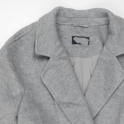Marks & Spencer Womens Grey Overcoat Coat Size 14 Buckle