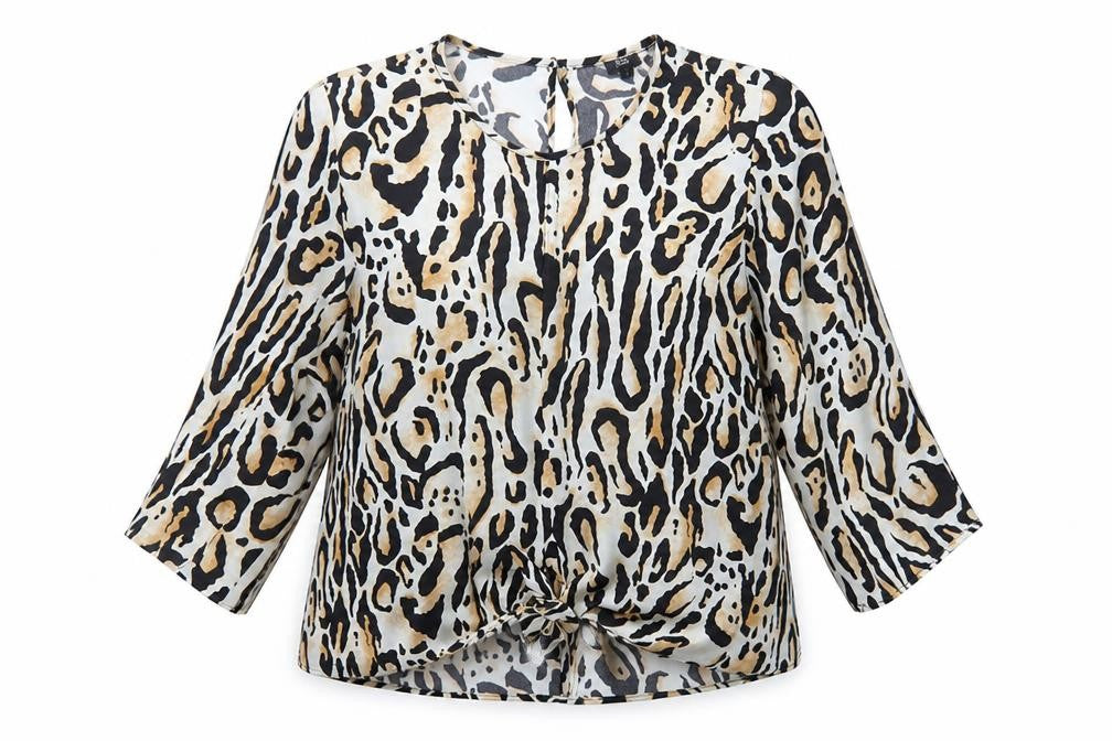 River Island Womens Beige Animal Print Polyester Basic Blouse Size 10 Round Neck - Tie Front