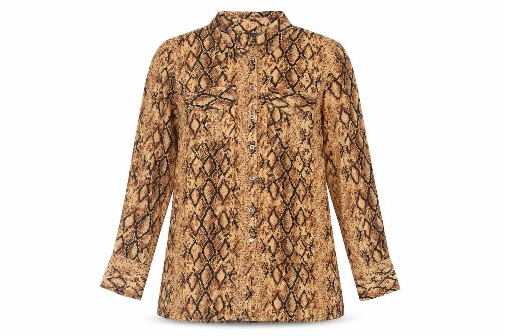 Lipsy Womens Brown Animal Print Polyester Tunic Button-Up Size 10 Collared - Snake Print
