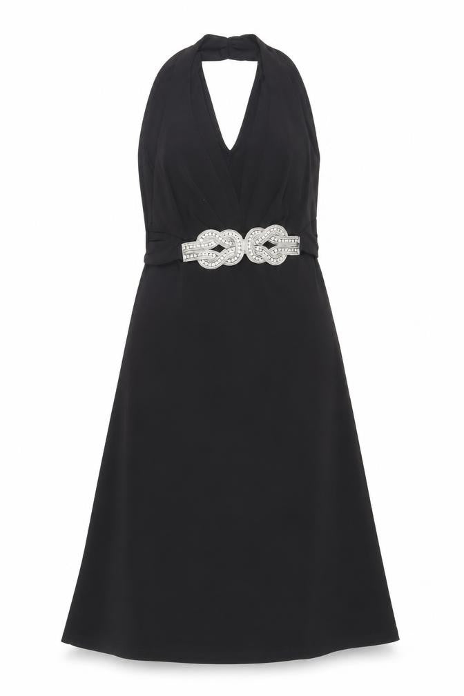 Julien Macdonald Womens Black Polyester A-Line Size 10 Halter Pullover - Embellished