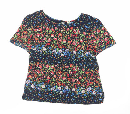 Oasis Womens Blue Floral Polyester Basic Blouse Size M Boat Neck