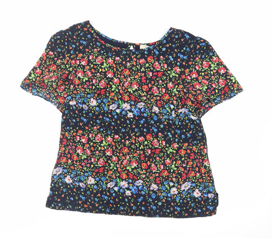 Oasis Womens Blue Floral Polyester Basic Blouse Size M Boat Neck