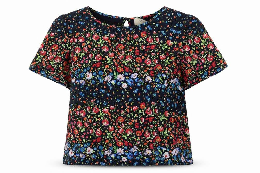 Oasis Womens Blue Floral Polyester Basic Blouse Size M Boat Neck