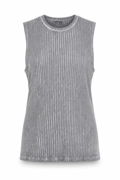 Front view of ASOS women’s grey cotton basic tank, size M, crew neck - ribbed