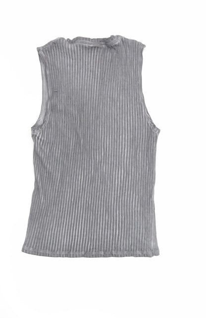 Back view of ASOS women’s grey cotton basic tank, size M, crew neck - ribbed
