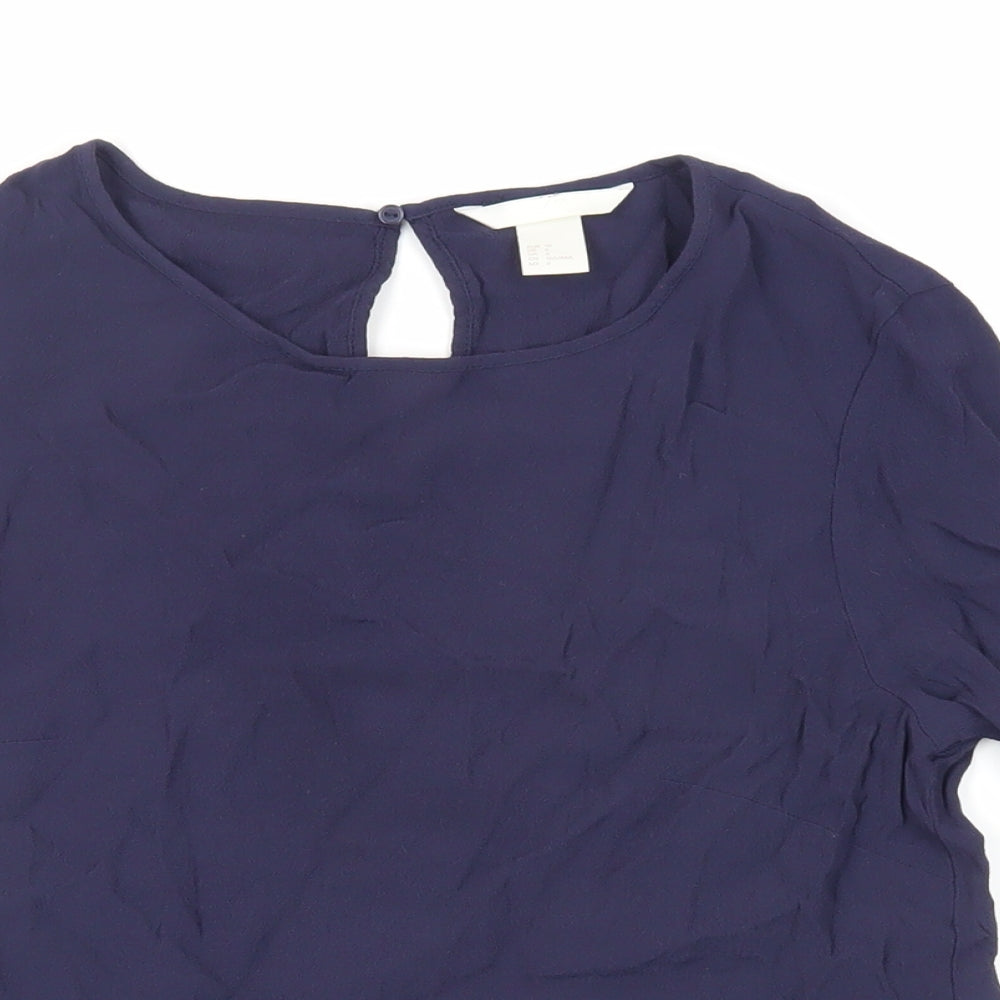 H&M Womens Blue Viscose Basic Blouse Size 8 Round Neck