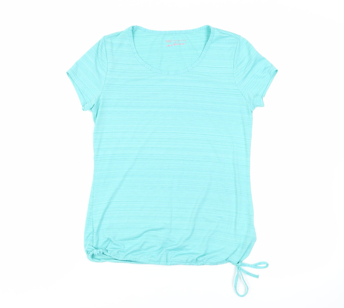 Marks & Spencer Womens Green Striped Polyester Basic T-Shirt Size 8 Round Neck - Gym Workout Running