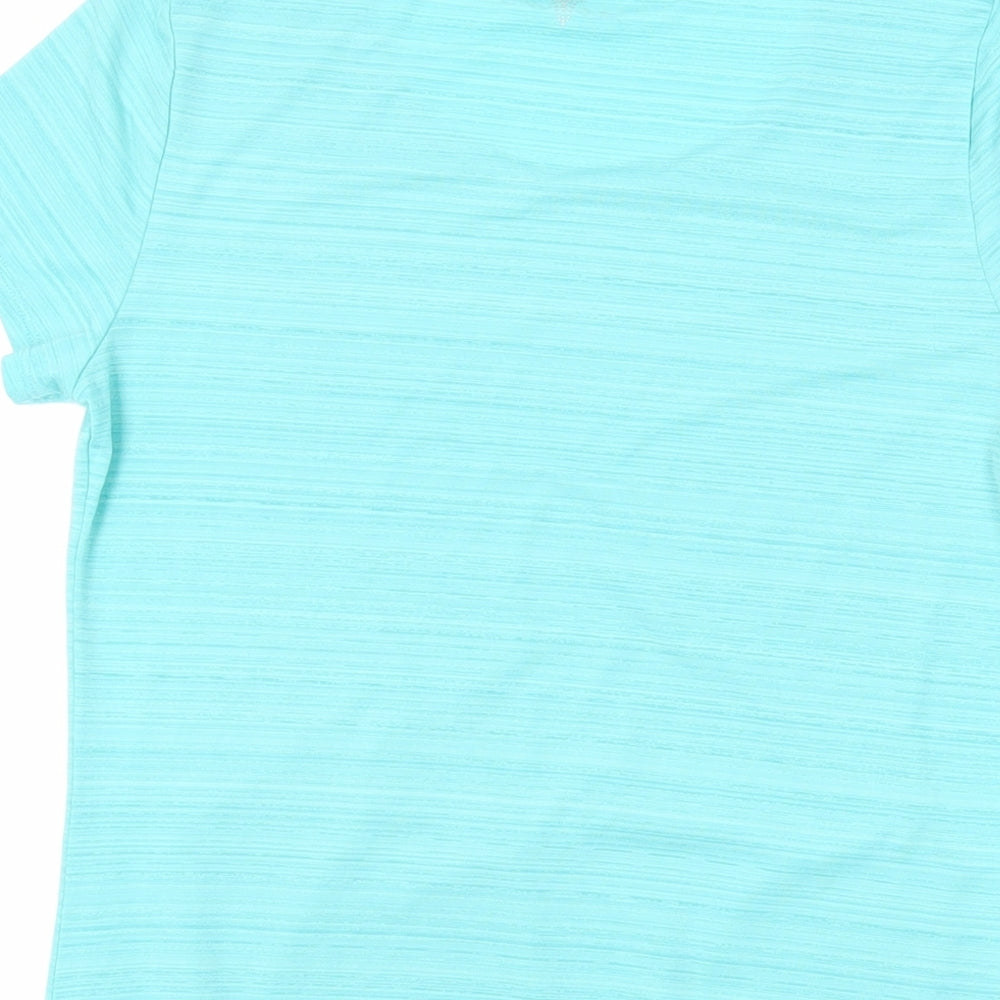 Marks & Spencer Womens Green Striped Polyester Basic T-Shirt Size 8 Round Neck - Gym Workout Running