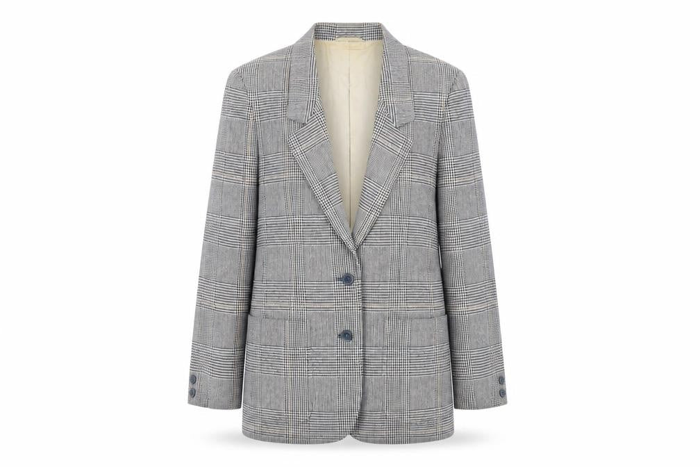 St Michael Womens Grey Plaid Jacket Blazer Size 10 Button - Vintage