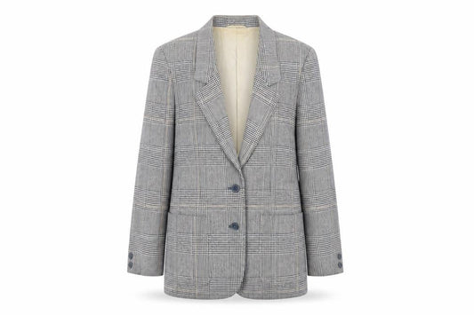 St Michael Womens Grey Plaid Jacket Blazer Size 10 Button - Vintage