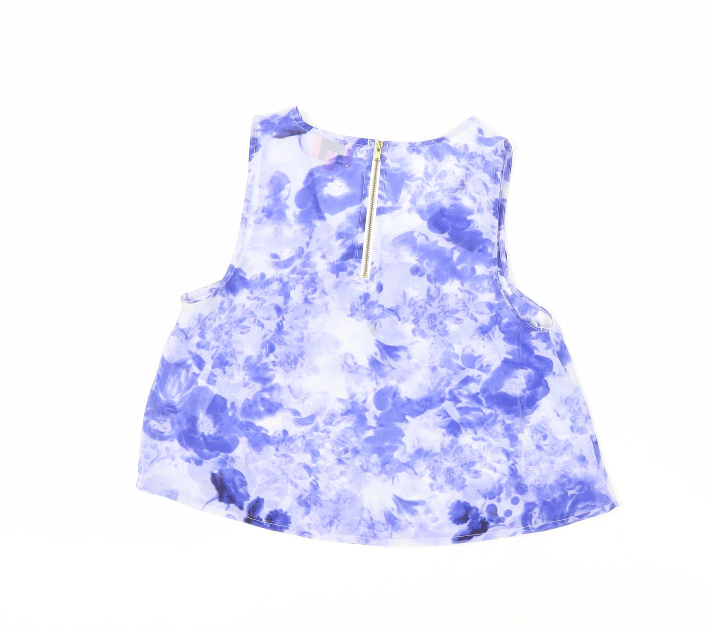 Neon Rose Womens Blue Floral Polyester Cropped Tank Size 8 Round Neck - Sheer
