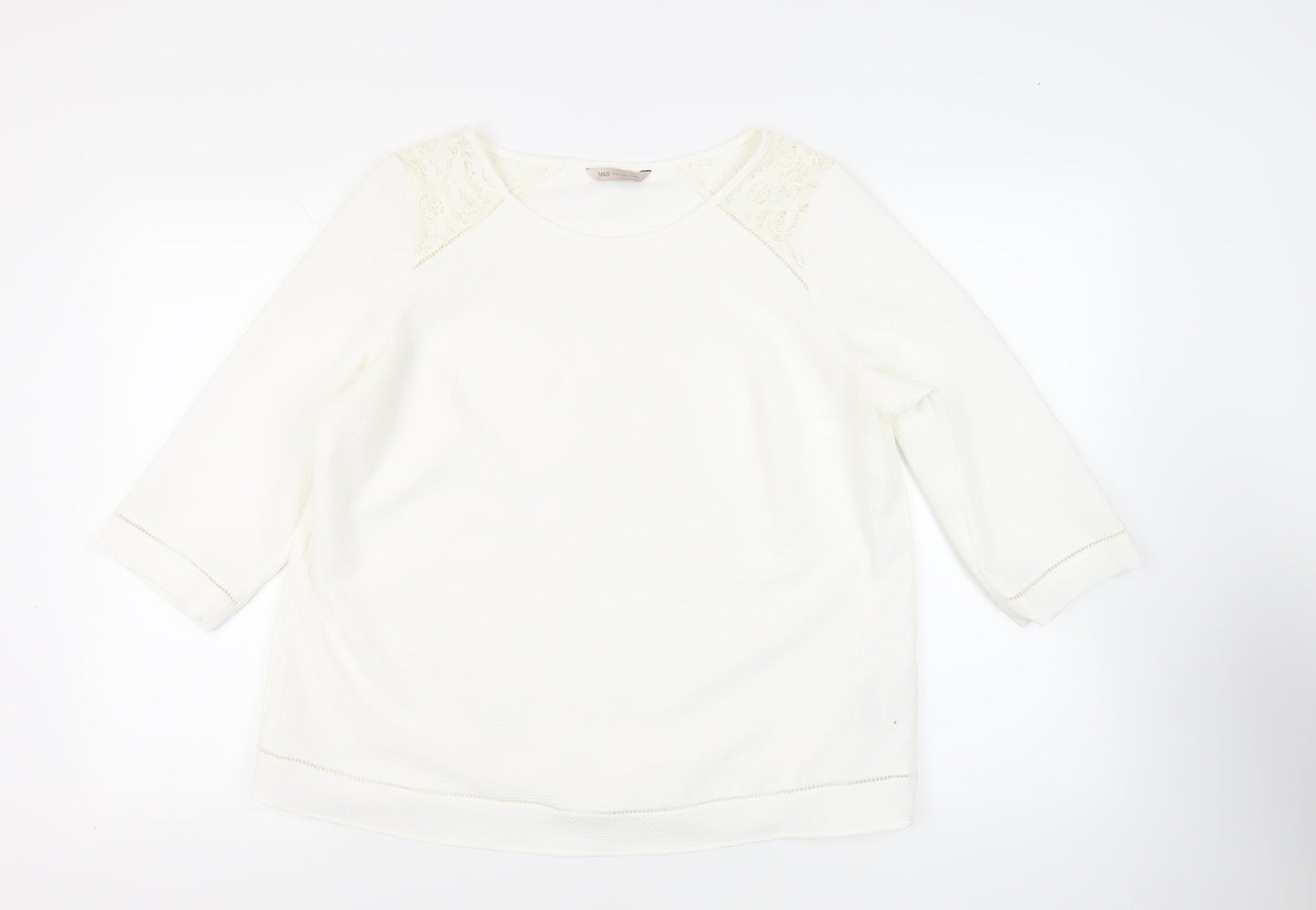 Marks and Spencer Womens White Polyester Basic Blouse Size 18 Round Neck - Lace Detail