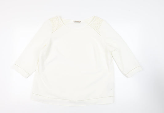 Marks and Spencer Womens White Polyester Basic Blouse Size 18 Round Neck - Lace Detail