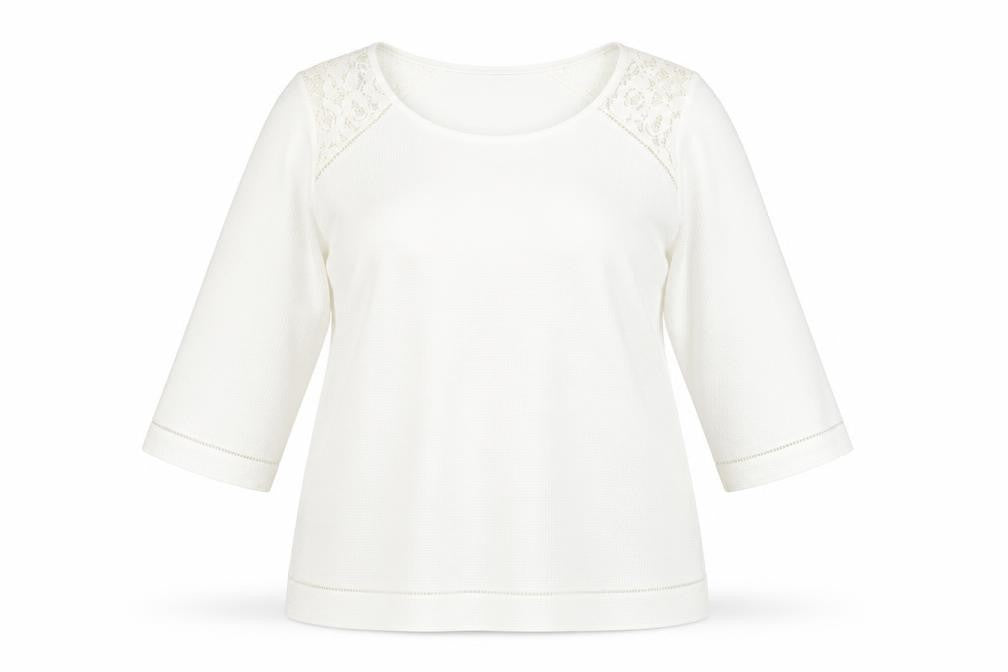 Marks & Spencer Womens White Polyester Basic Blouse Size 18 Round Neck - Lace Detail