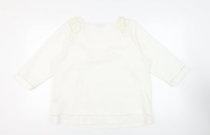 Marks & Spencer Womens White Polyester Basic Blouse Size 18 Round Neck - Lace Detail