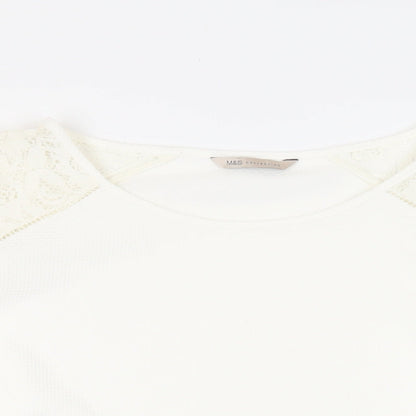 Marks & Spencer Womens White Polyester Basic Blouse Size 18 Round Neck - Lace Detail