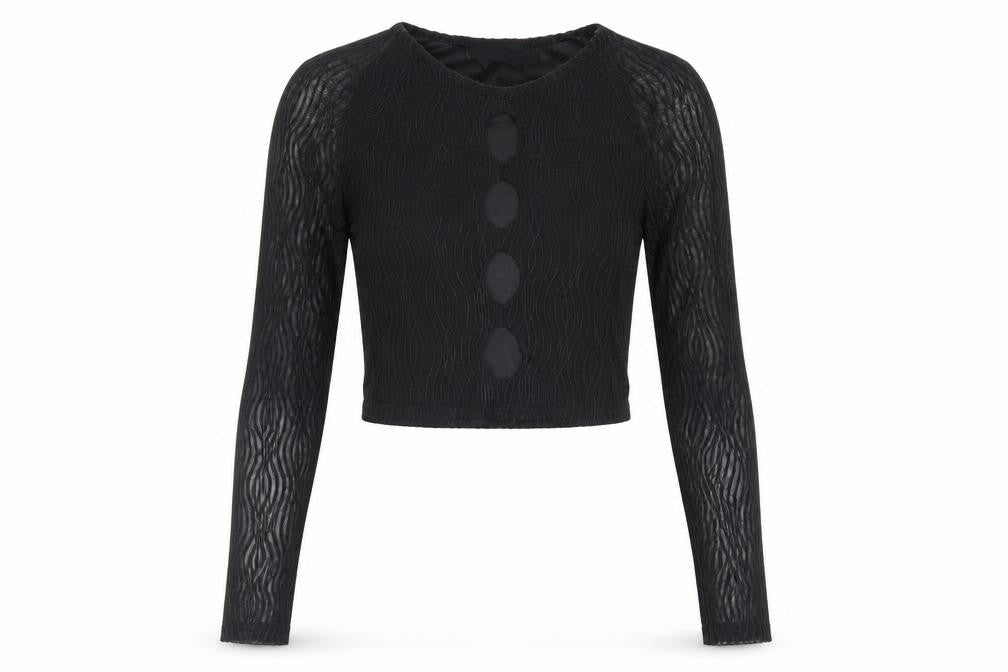 PRETTYLITTLETHING Womens Black Polyester Cropped Blouse Size 8 Crew Neck - Textured