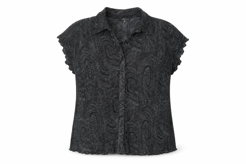 Bonmarché Womens Black Geometric Polyester Basic Button-Up Size 24 Collared