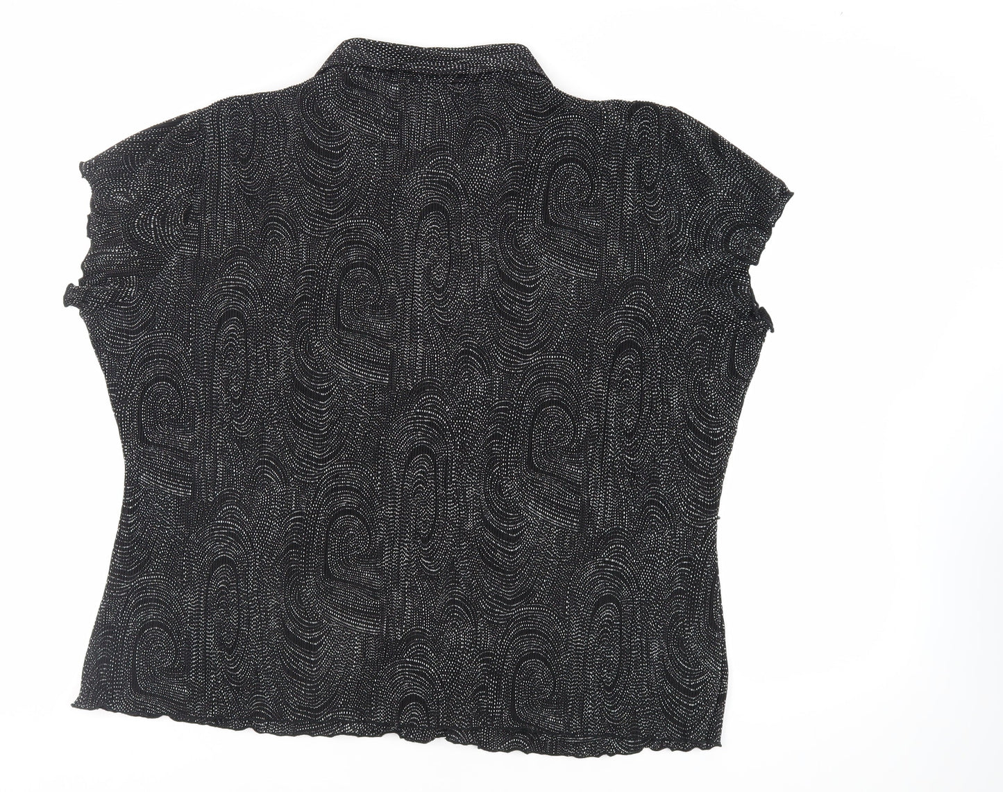 Bonmarché Womens Black Geometric Polyester Basic Button-Up Size 24 Collared
