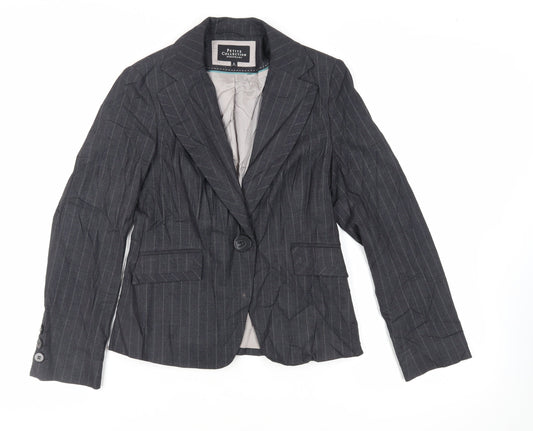 Debenhams Womens Black Striped Jacket Blazer Size 6 Button