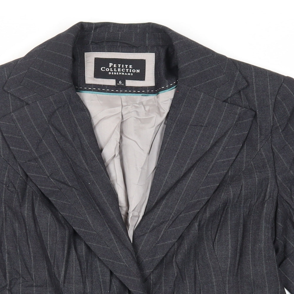 Debenhams Womens Black Striped Jacket Blazer Size 6 Button