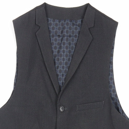 Close-up detail of ASOS men’s grey polyester jacket suit waistcoat, size 38, regular