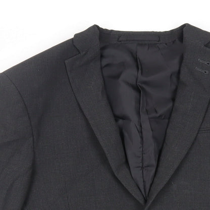 Close-up detail of ASOS men’s grey polyester jacket suit jacket, size 38, regular