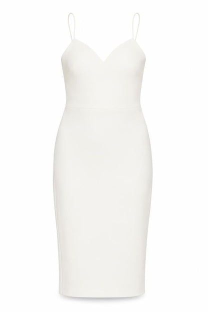 Front view of ASOS women’s white polyester sheath, size UK 8, sweetheart pullover