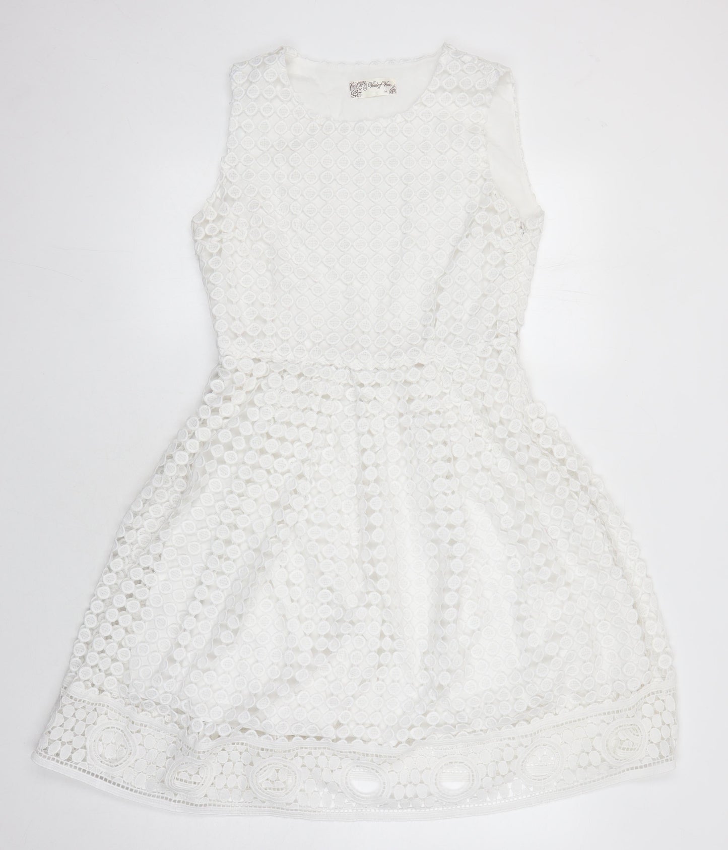 Voluez Vous Womens White Polyester A-Line Size M Round Neck