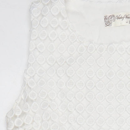 Voluez Vous Womens White Polyester A-Line Size M Round Neck