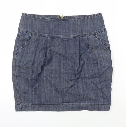 Additional front view of Be Beau women’s blue cotton mini skirt, size UK 10