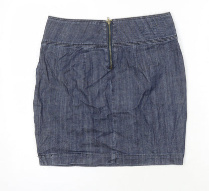 Back view of Be Beau women’s blue cotton mini skirt, size UK 10