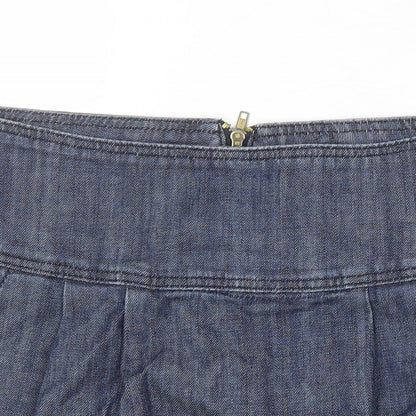 Close-up detail of Be Beau women’s blue cotton mini skirt, size UK 10