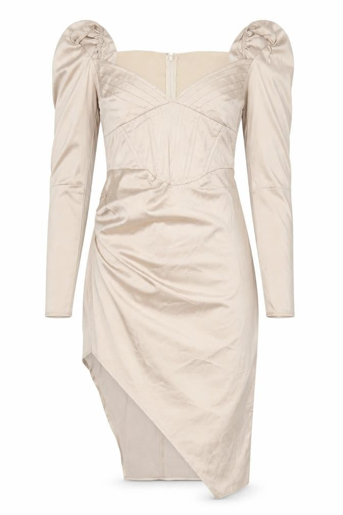 Boohoo Womens Beige Polyester Pencil Dress Size 8 Square Neck Zip