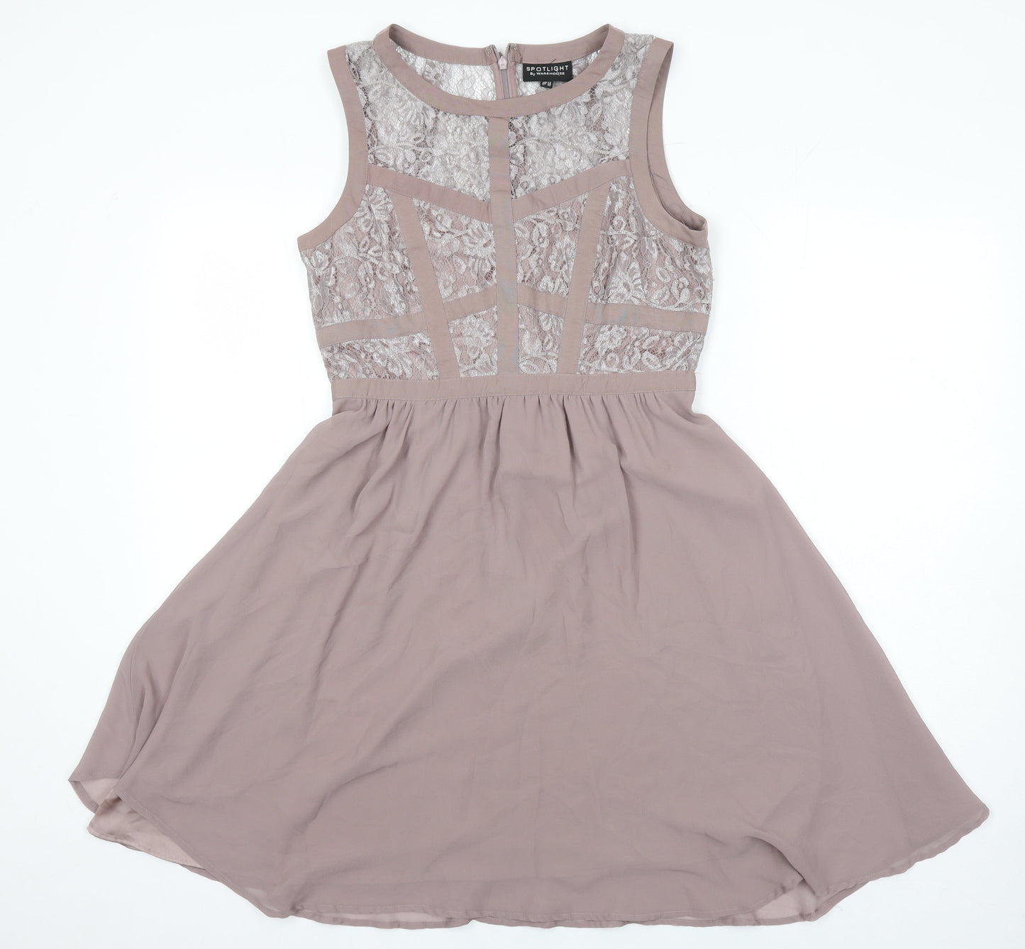 Warehouse Womens Beige Polyester A-Line Size 12 Boat Neck