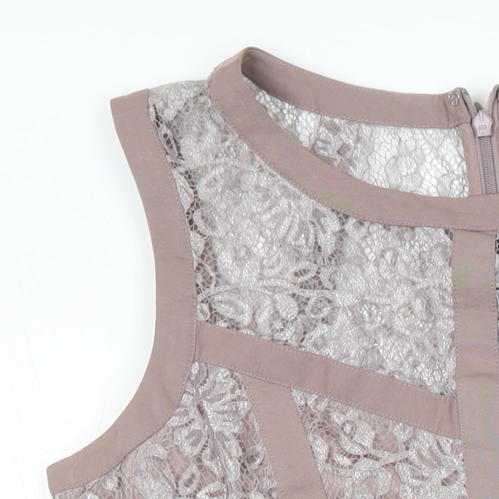 Warehouse Womens Beige Polyester A-Line Size 12 Boat Neck