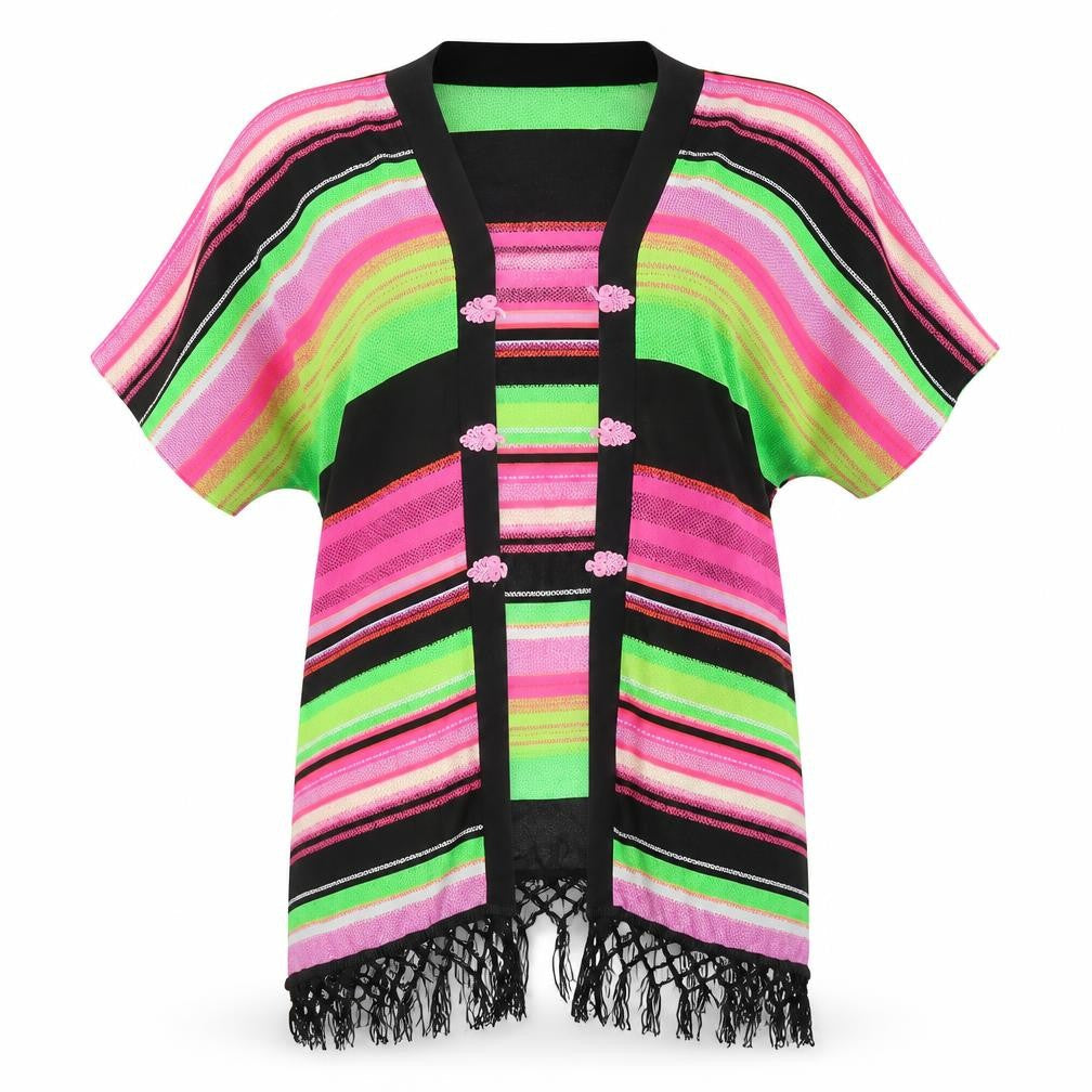 La Blanca Womens Multicoloured V-Neck Geometric Polyester Shrug Jumper Size L - Kimono style