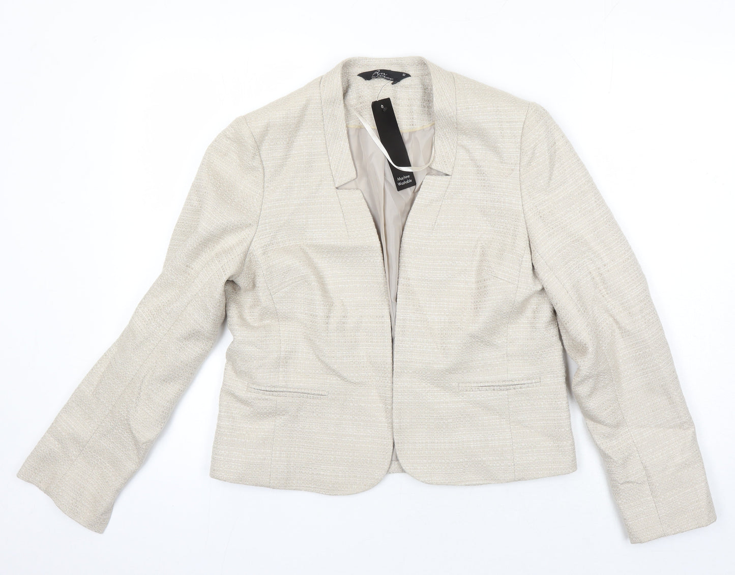 BM Collection Womens Beige Herringbone Jacket Blazer Size 10