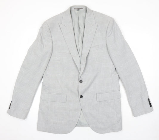 M&S Mens Grey Check Polyester Jacket Blazer Size 42 Big & Tall