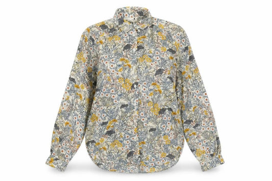 H&M Womens Ivory Floral Polyester Basic Button-Up Size 4 Collared