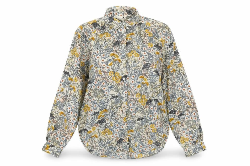 H&M Womens Ivory Floral Polyester Basic Button-Up Size 4 Collared
