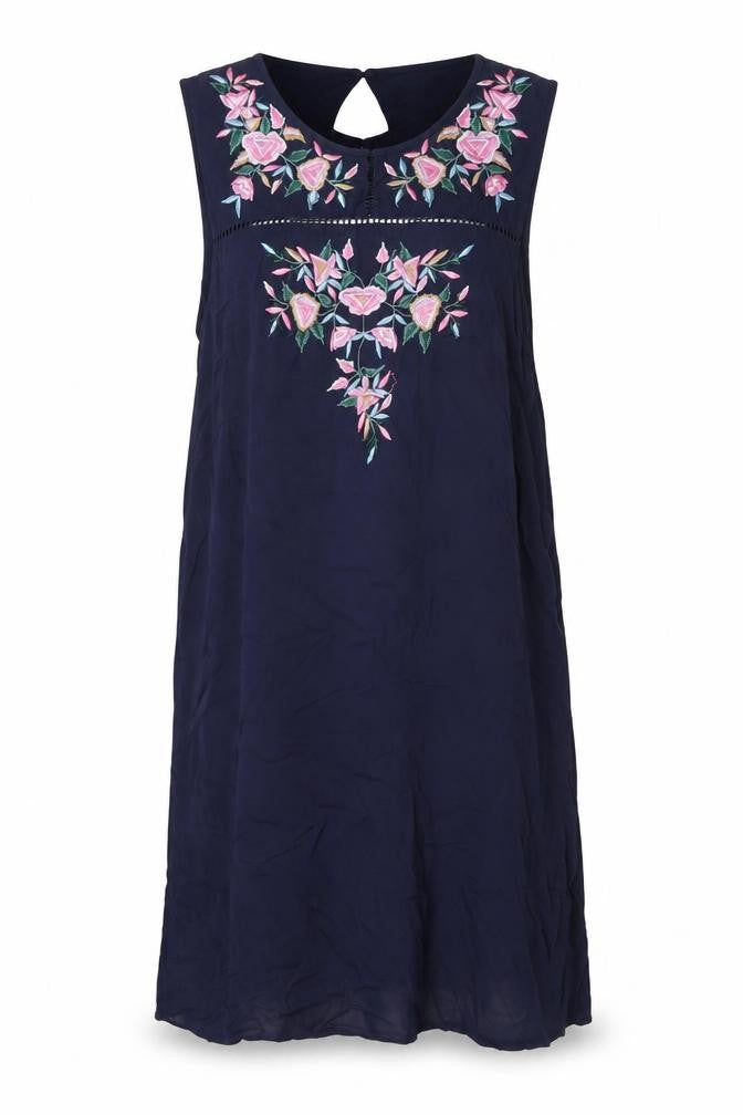Red Herring Womens Blue Floral Viscose Shift Size 12 Round Neck Button