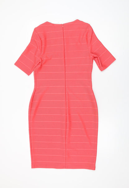 Dorothy Perkins Womens Pink Polyester Bodycon Size 12 Round Neck Zip