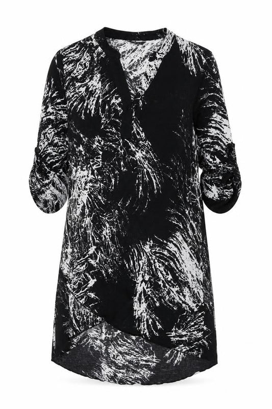 Roman Womens Black Geometric Polyester Shift Size 14 V-Neck Pullover
