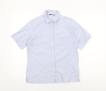 Hawkshead Womens Blue Geometric Cotton Basic Button-Up Size 10 Collared